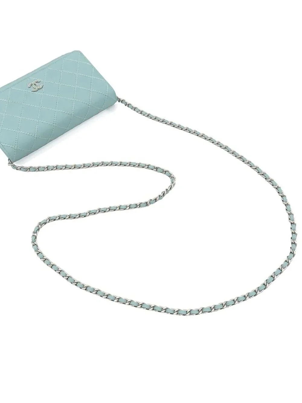 Chanel Chain Wallet Wild Stitch CC Logo Shoulder Bag Light Blue S Lambskin
